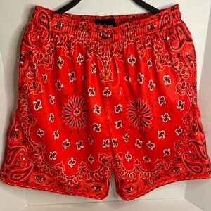 Asylum Men’s Shorts M Red Mesh Streetwear Pockets Drawstring Bulls Cardinals
